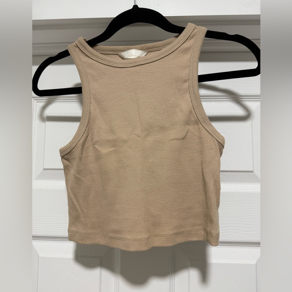 H&M Beige Ribbed Tank Crop Top